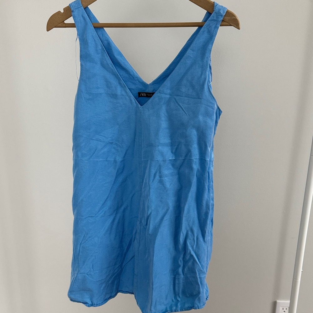 Zara Sky Blue V-Neck Sleeveless Dress